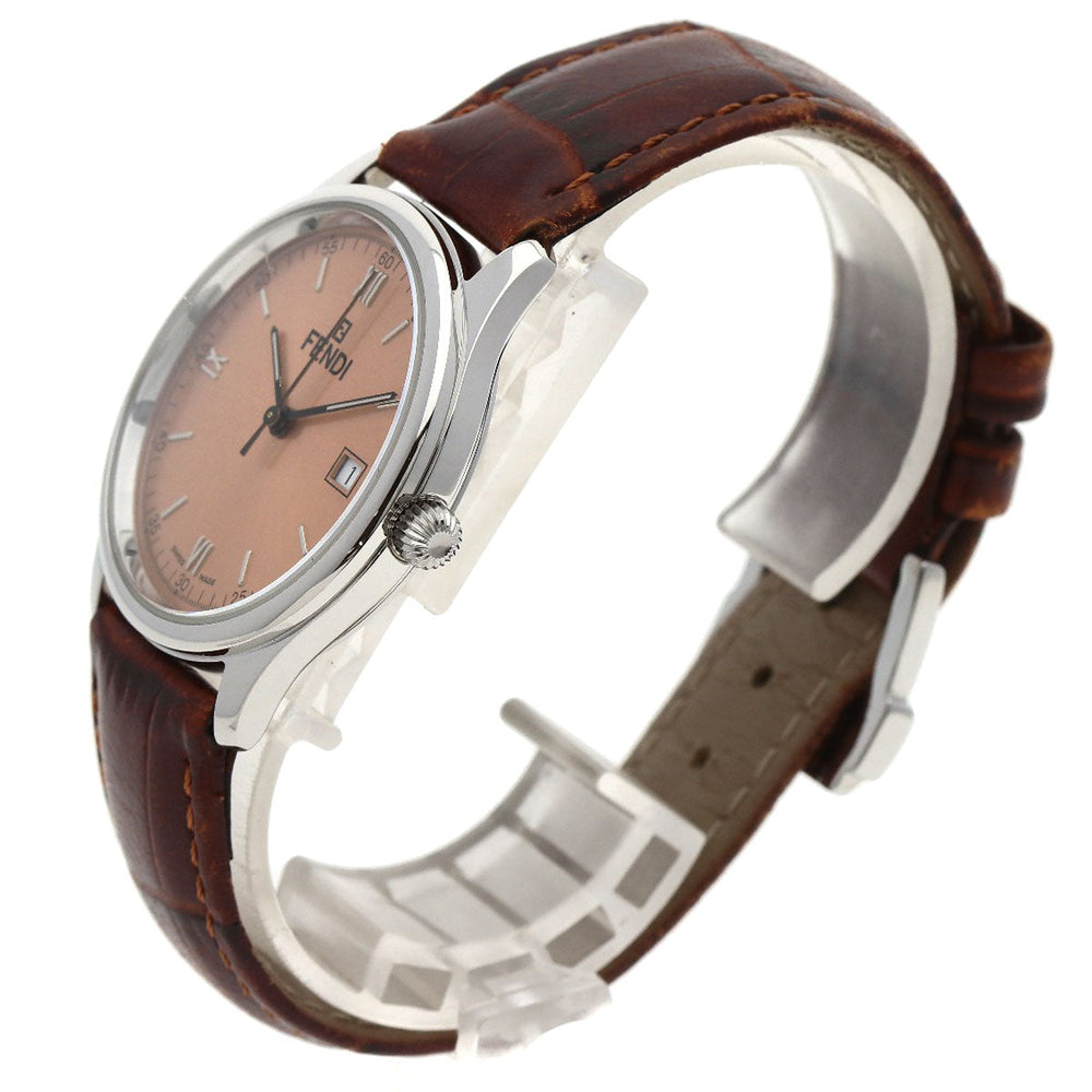 FENDI Watches Quartz 210G Stainless Steel, Leather Silver Round face salmon pink dial Women Used Authentic