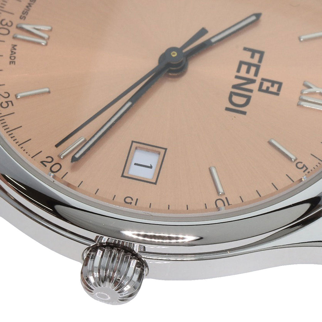 FENDI Watches Quartz 210G Stainless Steel, Leather Silver Round face salmon pink dial Women Used Authentic