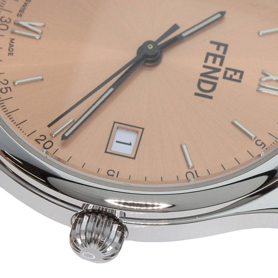 FENDI Watches Quartz 210G Stainless Steel, Leather Silver Round face salmon pink dial Women Used Authentic