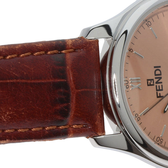 FENDI Watches Quartz 210G Stainless Steel, Leather Silver Round face salmon pink dial Women Used Authentic