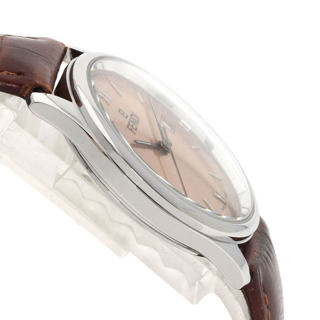 FENDI Watches Quartz 210G Stainless Steel, Leather Silver Round face salmon pink dial Women Used Authentic