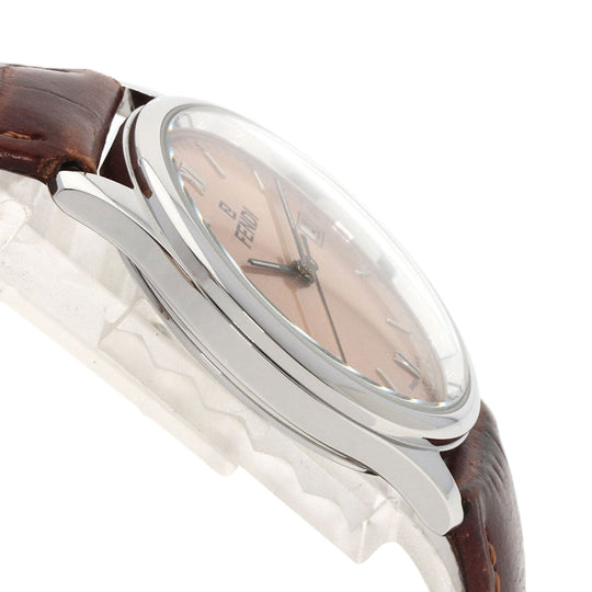 FENDI Watches Quartz 210G Stainless Steel, Leather Silver Round face salmon pink dial Women Used Authentic