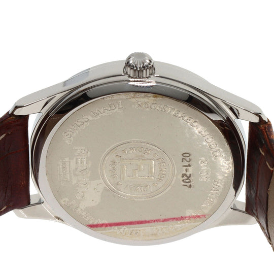 FENDI Watches Quartz 210G Stainless Steel, Leather Silver Round face salmon pink dial Women Used Authentic