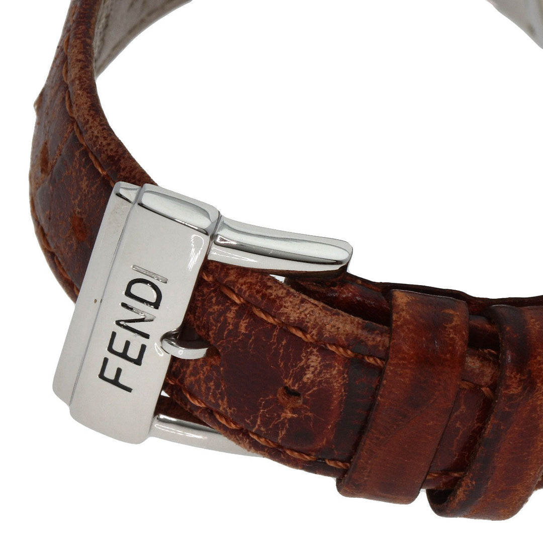FENDI Watches Quartz 210G Stainless Steel, Leather Silver Round face salmon pink dial Women Used Authentic
