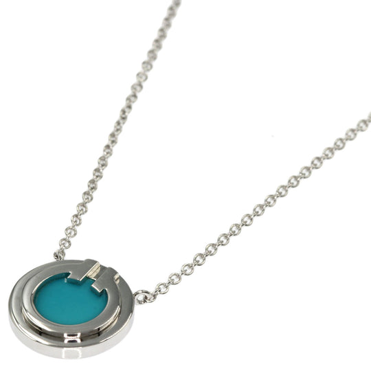 TIFFANY&Co. Necklace K18WG Silver T to Circle Women Used Authentic