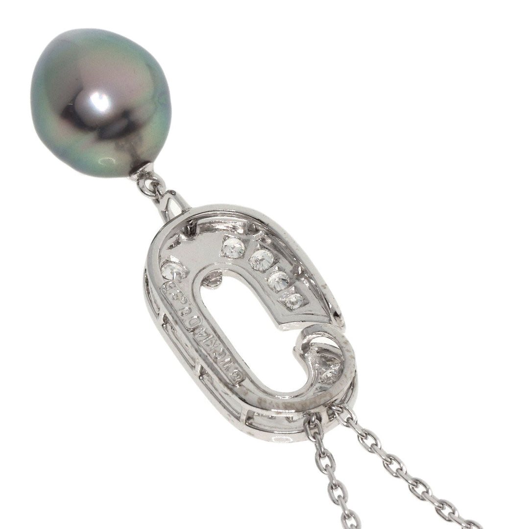 MIKIMOTO Necklace K14WG Silver South Sea Black Pearl Pearl Diamond Women Used Authentic