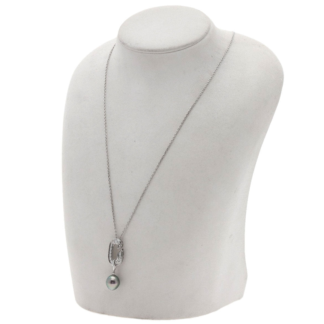 MIKIMOTO Necklace K14WG Silver South Sea Black Pearl Pearl Diamond Women Used Authentic