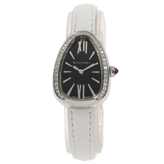 BVLGARI Watches Quartz SP32BSDL Stainless Steel, Leather, Diamond Silver Serpenti Bezel Diamond black dial Women Used Authentic