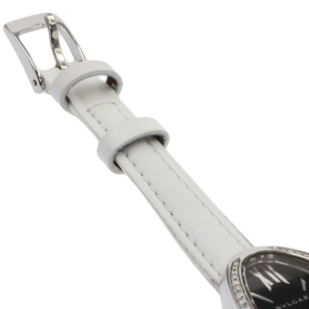 BVLGARI Watches Quartz SP32BSDL Stainless Steel, Leather, Diamond Silver Serpenti Bezel Diamond black dial Women Used Authentic