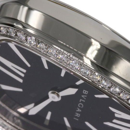 BVLGARI Watches Quartz SP32BSDL Stainless Steel, Leather, Diamond Silver Serpenti Bezel Diamond black dial Women Used Authentic