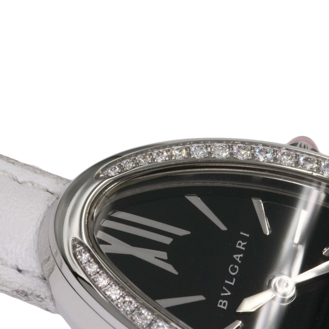 BVLGARI Watches Quartz SP32BSDL Stainless Steel, Leather, Diamond Silver Serpenti Bezel Diamond black dial Women Used Authentic
