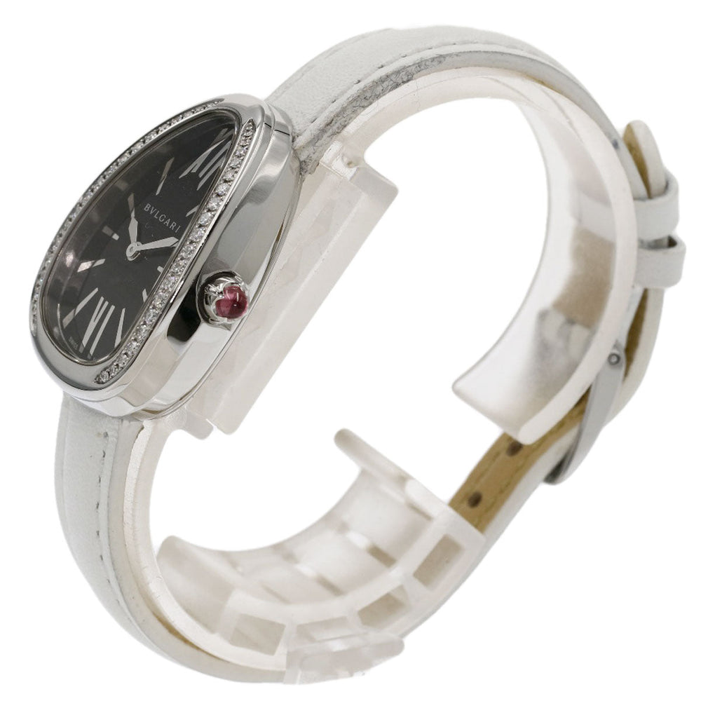 BVLGARI Watches Quartz SP32BSDL Stainless Steel, Leather, Diamond Silver Serpenti Bezel Diamond black dial Women Used Authentic