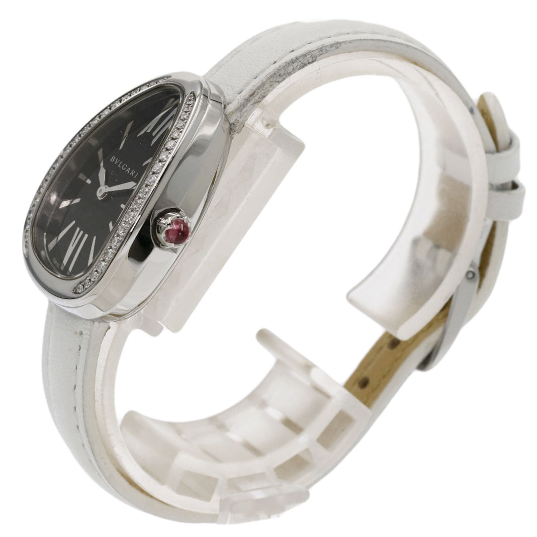 BVLGARI Watches Quartz SP32BSDL Stainless Steel, Leather, Diamond Silver Serpenti Bezel Diamond black dial Women Used Authentic