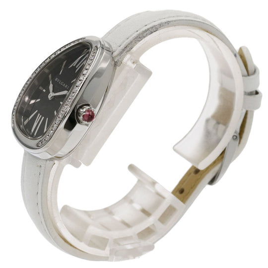 BVLGARI Watches Quartz SP32BSDL Stainless Steel, Leather, Diamond Silver Serpenti Bezel Diamond black dial Women Used Authentic