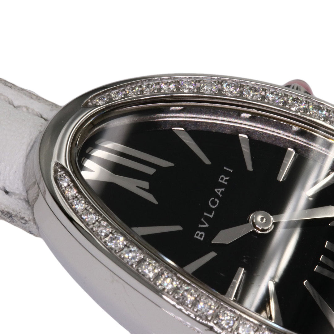 BVLGARI Watches Quartz SP32BSDL Stainless Steel, Leather, Diamond Silver Serpenti Bezel Diamond black dial Women Used Authentic
