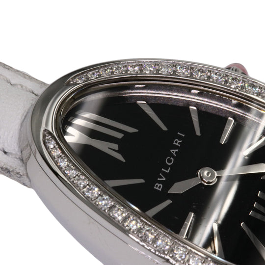 BVLGARI Watches Quartz SP32BSDL Stainless Steel, Leather, Diamond Silver Serpenti Bezel Diamond black dial Women Used Authentic