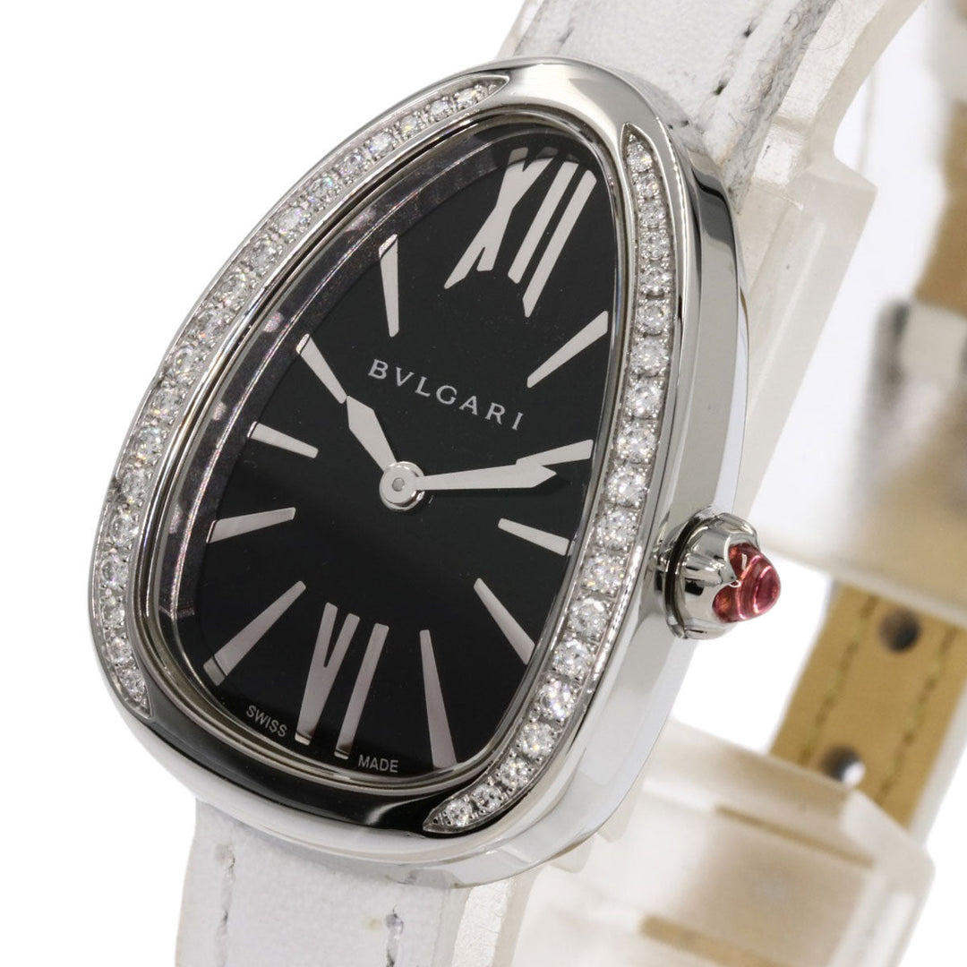 BVLGARI Watches Quartz SP32BSDL Stainless Steel, Leather, Diamond Silver Serpenti Bezel Diamond black dial Women Used Authentic