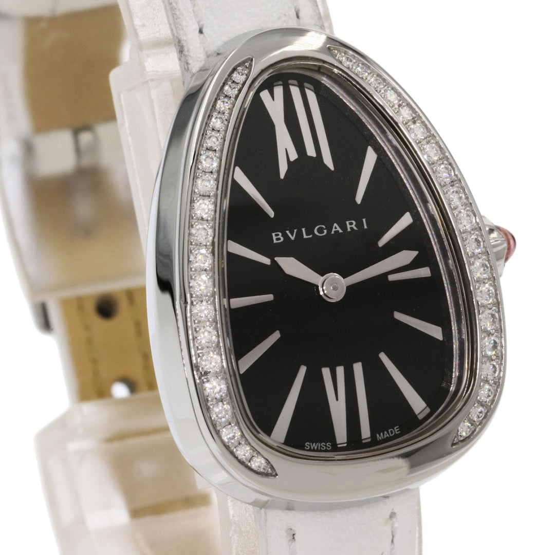 BVLGARI Watches Quartz SP32BSDL Stainless Steel, Leather, Diamond Silver Serpenti Bezel Diamond black dial Women Used Authentic