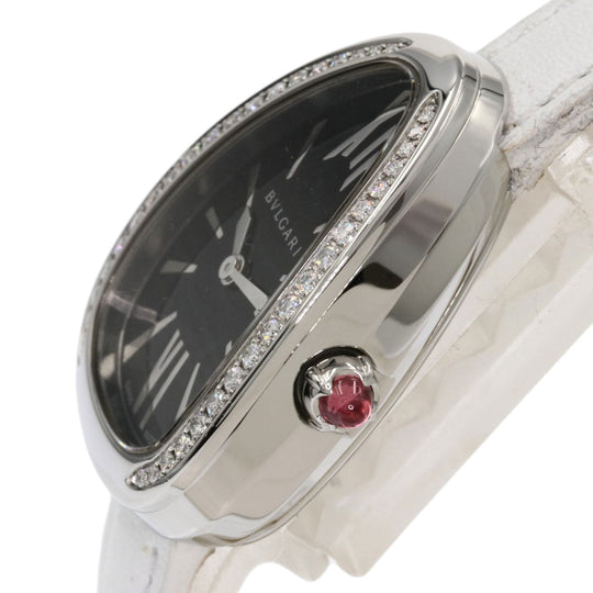 BVLGARI Watches Quartz SP32BSDL Stainless Steel, Leather, Diamond Silver Serpenti Bezel Diamond black dial Women Used Authentic