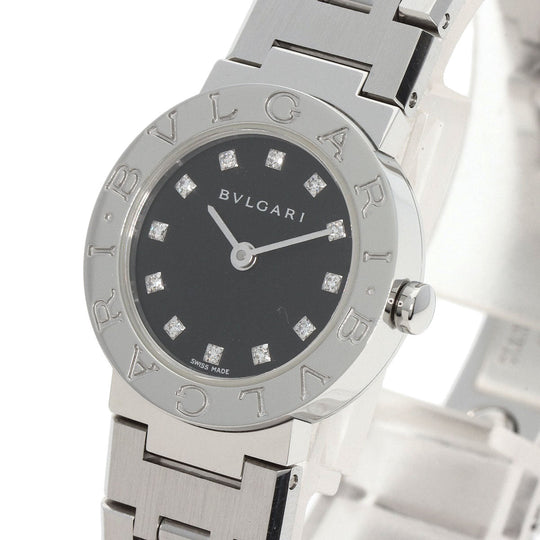 BVLGARI Watches Quartz BB23SS/12 Stainless Steel , Stainless Steel Silver BVLGARI BVLGARI 12P Diamond black dial Women Used Authentic