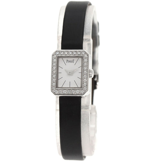 PIAGET Watches Quartz G0A34502 P10691 K18WG, leather Silver Mini Protocol Diamond Bezel white dial Women Used Authentic