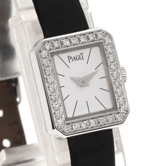PIAGET Watches Quartz G0A34502 P10691 K18WG, leather Silver Mini Protocol Diamond Bezel white dial Women Used Authentic