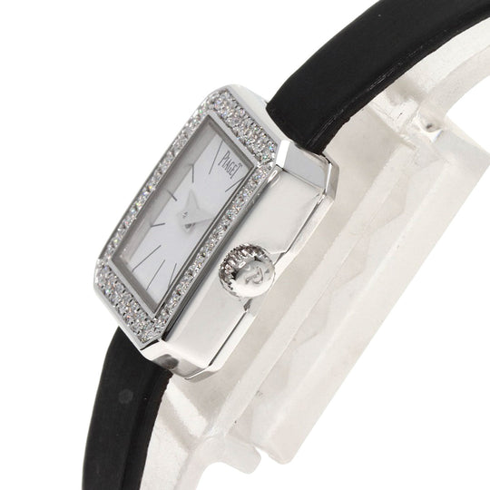 PIAGET Watches Quartz G0A34502 P10691 K18WG, leather Silver Mini Protocol Diamond Bezel white dial Women Used Authentic