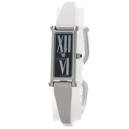 GUCCI Watches Quartz 1500L Stainless Steel , Stainless Steel Silver Square face black dial Women Used Authentic