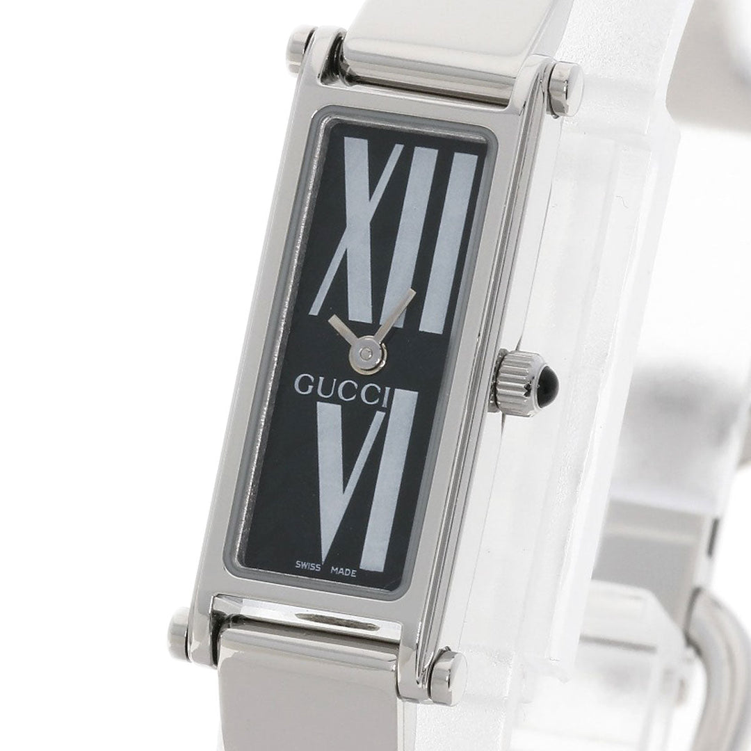 GUCCI Watches Quartz 1500L Stainless Steel , Stainless Steel Silver Square face black dial Women Used Authentic