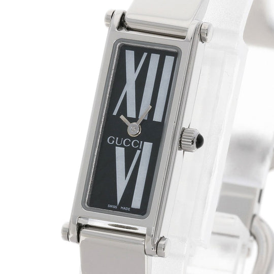 GUCCI Watches Quartz 1500L Stainless Steel , Stainless Steel Silver Square face black dial Women Used Authentic