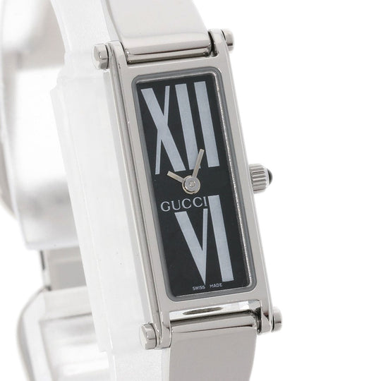GUCCI Watches Quartz 1500L Stainless Steel , Stainless Steel Silver Square face black dial Women Used Authentic