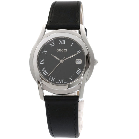 GUCCI Watches Quartz Stainless Steel, Leather Silver 5500M black dial mens Used Authentic