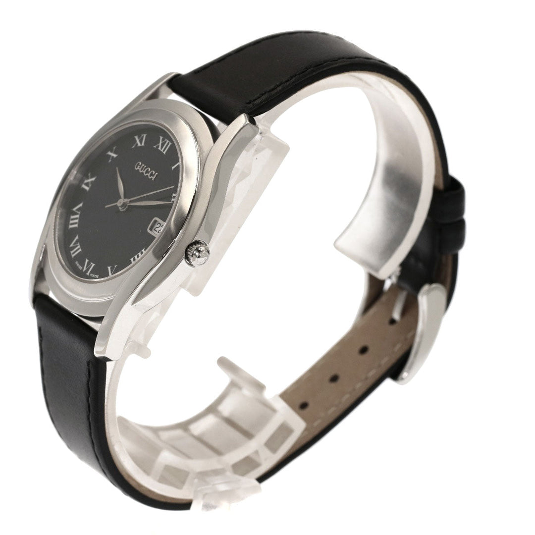 GUCCI Watches Quartz Stainless Steel, Leather Silver 5500M black dial mens Used Authentic