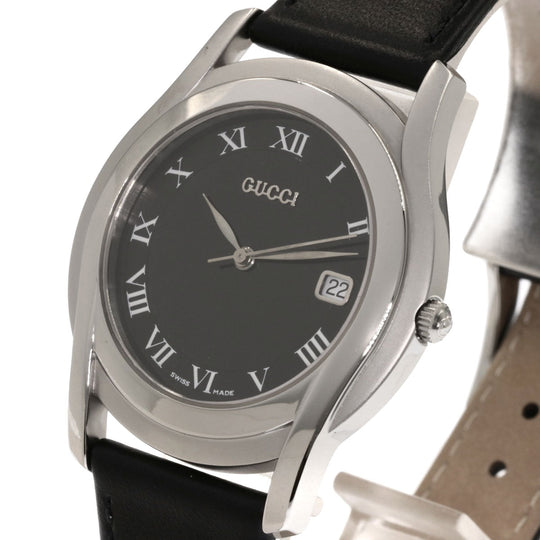 GUCCI Watches Quartz Stainless Steel, Leather Silver 5500M black dial mens Used Authentic