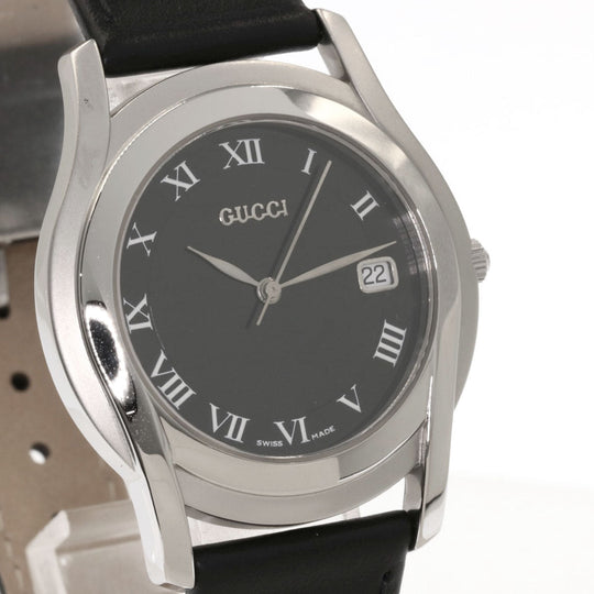GUCCI Watches Quartz Stainless Steel, Leather Silver 5500M black dial mens Used Authentic