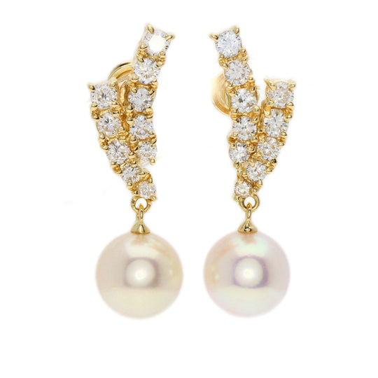 TASAKI Earring 18K Yellow Gold gold Akoya Pearl Diamond Women Used Authentic