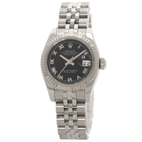 ROLEX Watches Mechanical Automatic 179174 Stainless Steel , Stainless Steel , K18WG Silver Datejust black dial Women Used Authentic