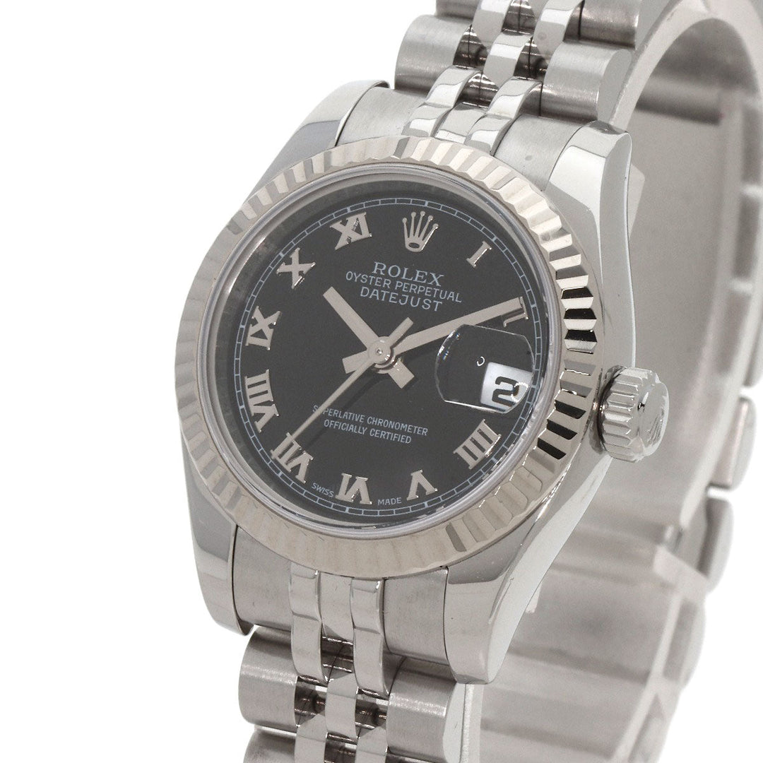 ROLEX Watches Mechanical Automatic 179174 Stainless Steel , Stainless Steel , K18WG Silver Datejust black dial Women Used Authentic
