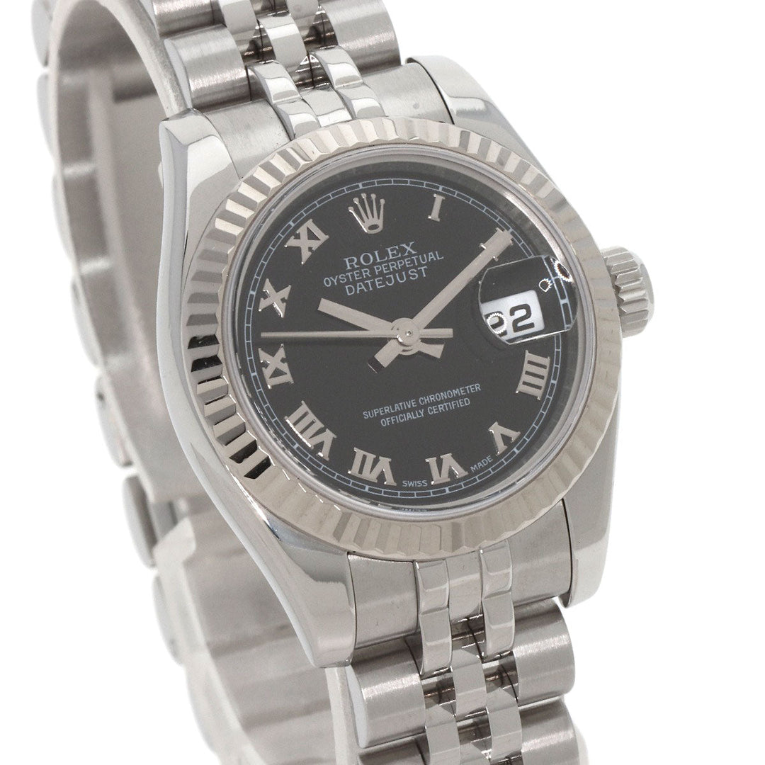 ROLEX Watches Mechanical Automatic 179174 Stainless Steel , Stainless Steel , K18WG Silver Datejust black dial Women Used Authentic