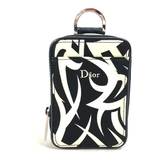 DIOR HOMME Pouch Nylon white Cigarette case with key ring Tribal mens Used Authentic