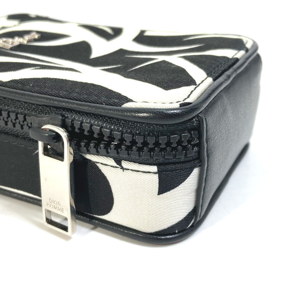 DIOR HOMME Pouch Nylon white Cigarette case with key ring Tribal mens Used Authentic