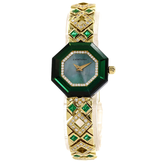 CENTURY Watches Quartz K18YG, K18YG, Diamond gold Century Diamond Emerald Green shell dial Women Used Authentic
