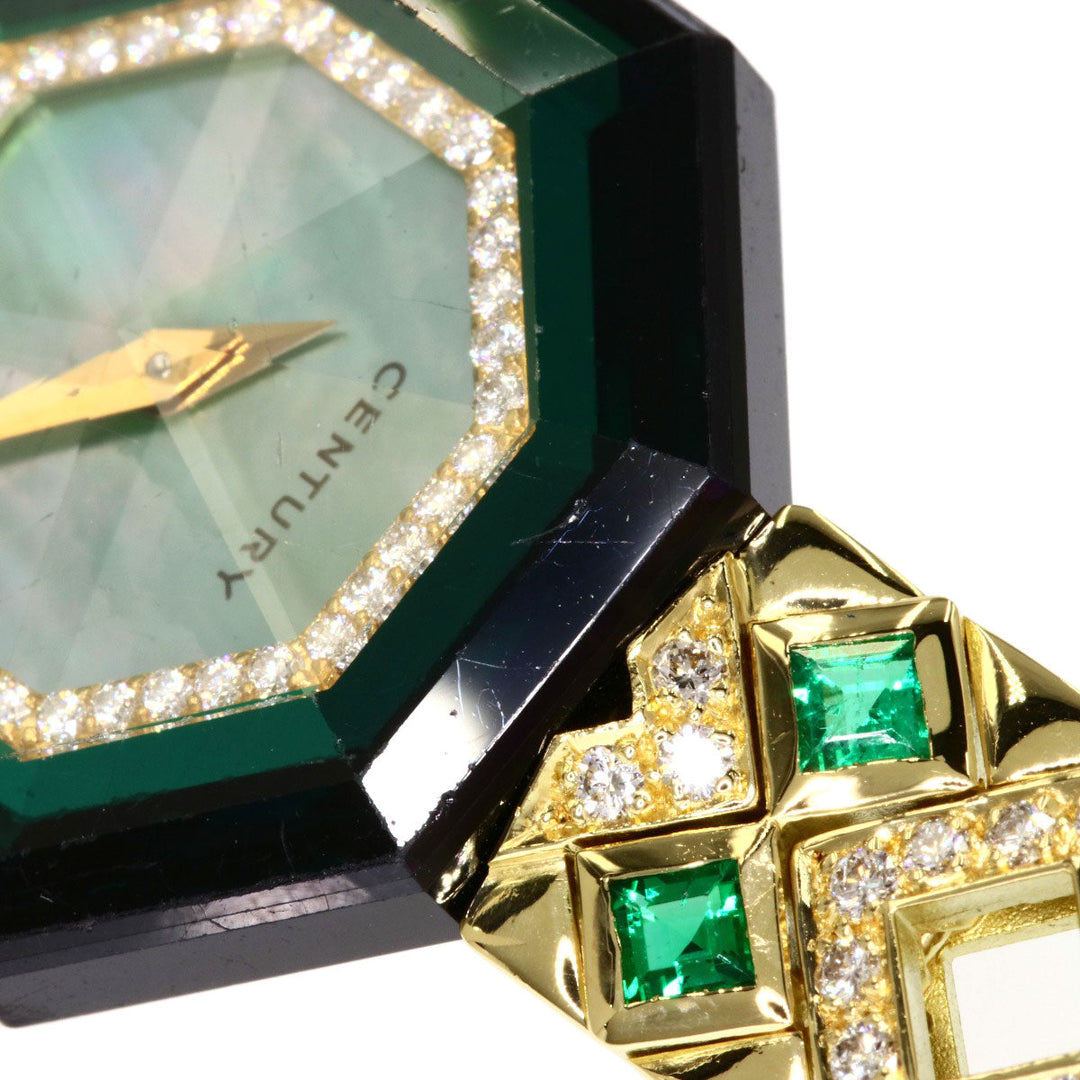CENTURY Watches Quartz K18YG, K18YG, Diamond gold Century Diamond Emerald Green shell dial Women Used Authentic