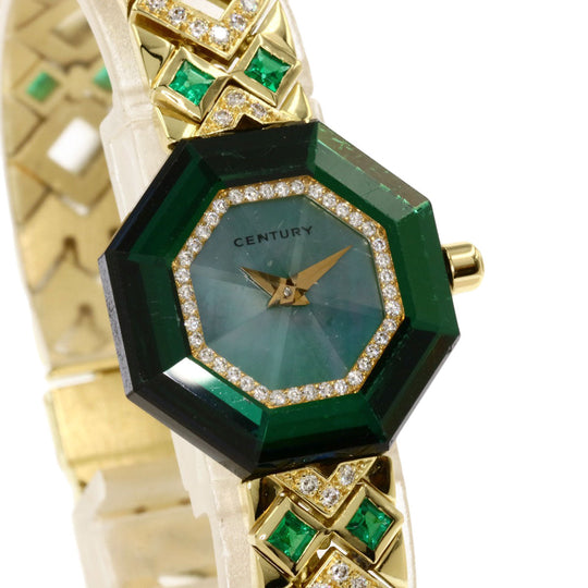 CENTURY Watches Quartz K18YG, K18YG, Diamond gold Century Diamond Emerald Green shell dial Women Used Authentic