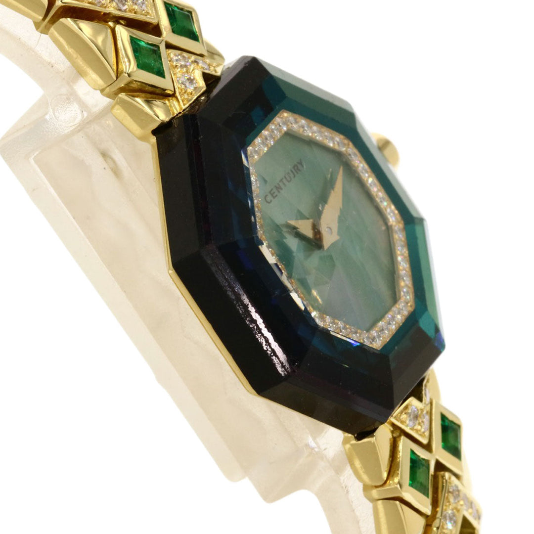 CENTURY Watches Quartz K18YG, K18YG, Diamond gold Century Diamond Emerald Green shell dial Women Used Authentic