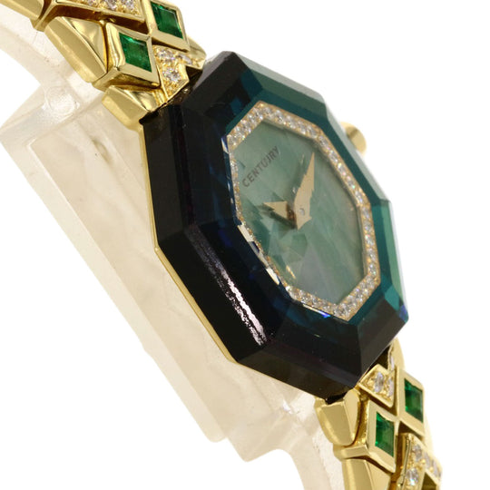 CENTURY Watches Quartz K18YG, K18YG, Diamond gold Century Diamond Emerald Green shell dial Women Used Authentic