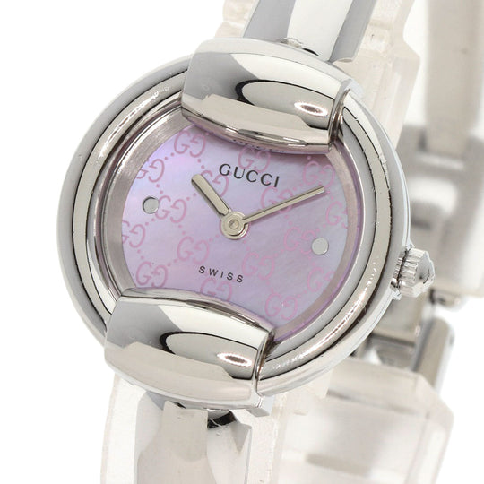 GUCCI Watches Quartz 1400L Stainless Steel , Stainless Steel Silver Round face Pink shell dial Women Used Authentic