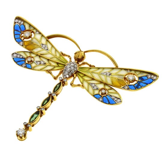 MASRIERA Brooch 18K Yellow Gold gold Cloisonne Tourmaline Diamond Women Used Authentic