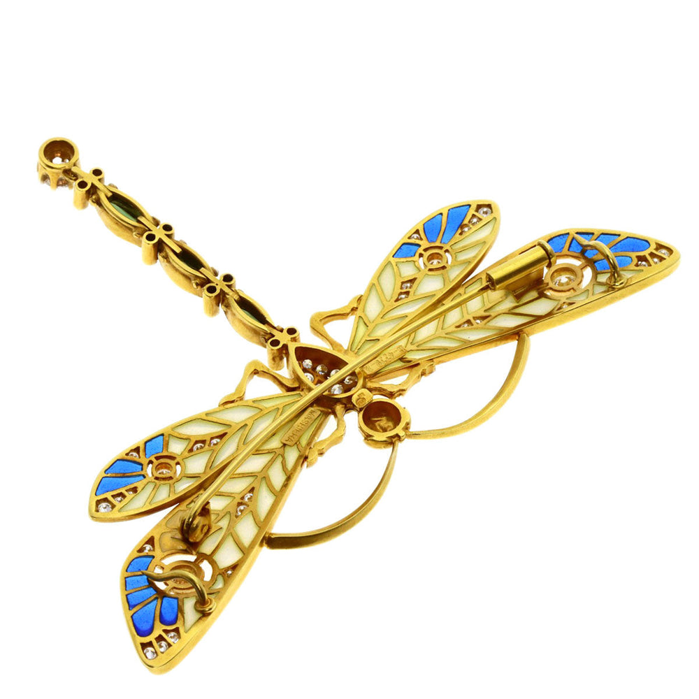 MASRIERA Brooch 18K Yellow Gold gold Cloisonne Tourmaline Diamond Women Used Authentic