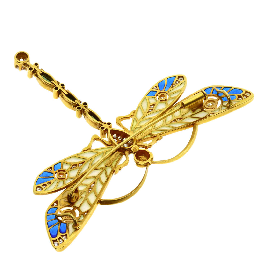 MASRIERA Brooch 18K Yellow Gold gold Cloisonne Tourmaline Diamond Women Used Authentic